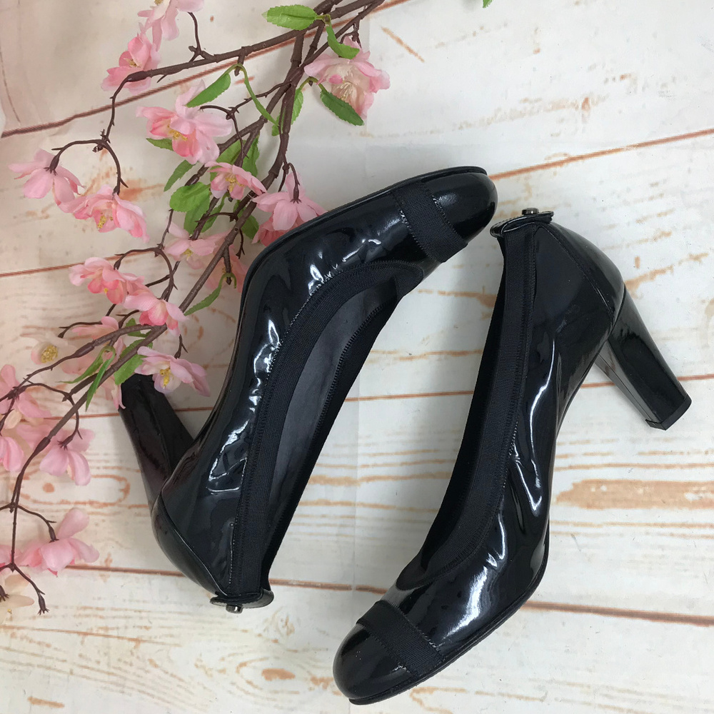 Stuart Weitzman Black Patent Leather Block Heel Pumps